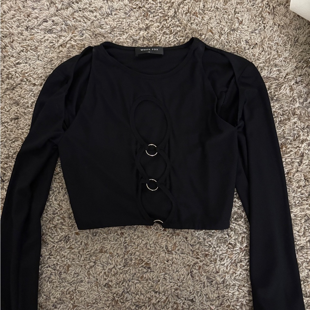 White Fox Boutique Black Ring Detail Crop Top